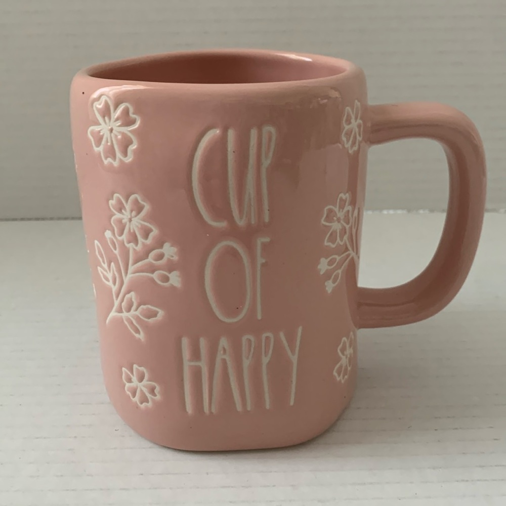 Rae Dunn Cup of Happy Blush Pink Floral Ceramic Coffee Mug NEW